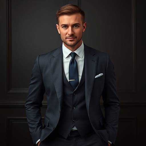 A client trying on a perfectly fitted bespoke suit, looking confident and sharp.