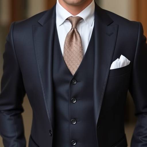 A three-piece suit ensemble including a matching waistcoat, shirt, and tie.